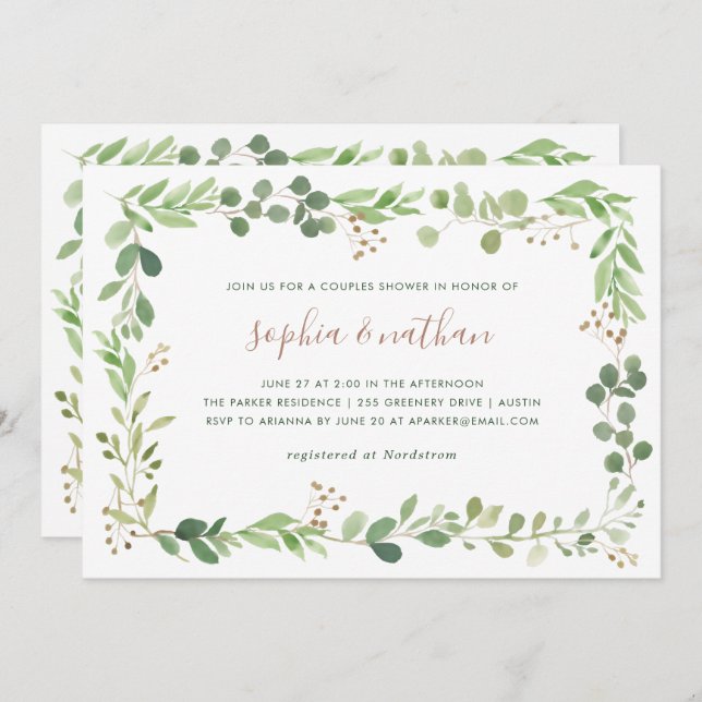 Simple Greenery | Couples Shower Invitation (Front/Back)