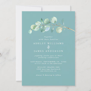 Simple Greenery Dusty Turquoise Wedding Invitation
