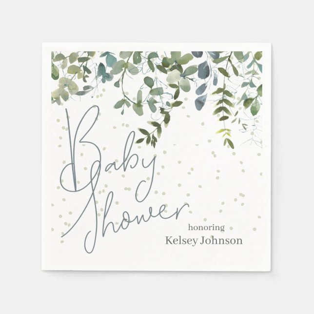 Simple Greenery Eucalyptus Baby Shower Napkin (Front)