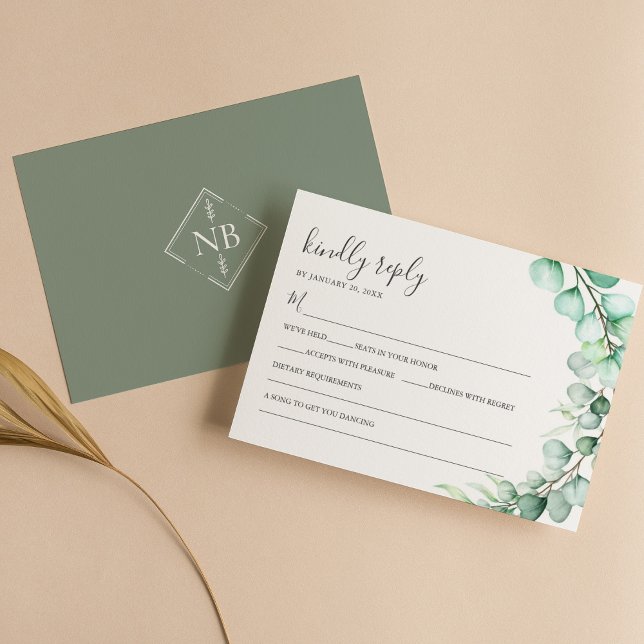 Simple Greenery Eucalyptus Leaves Wedding RSVP Card (Creator Uploaded)