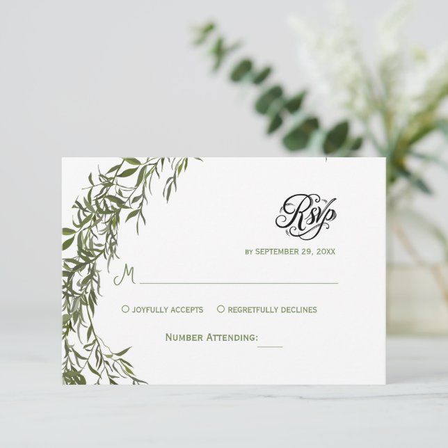 Simple Greenery Eucalyptus RSVP Invitation (Standing Front)