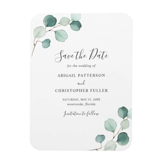 Simple Greenery Eucalyptus Wedding Save the Date Magnet (Vertical)