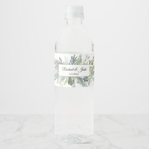 Simple Greenery Foliage Wedding Bouquet  Water Bottle Label