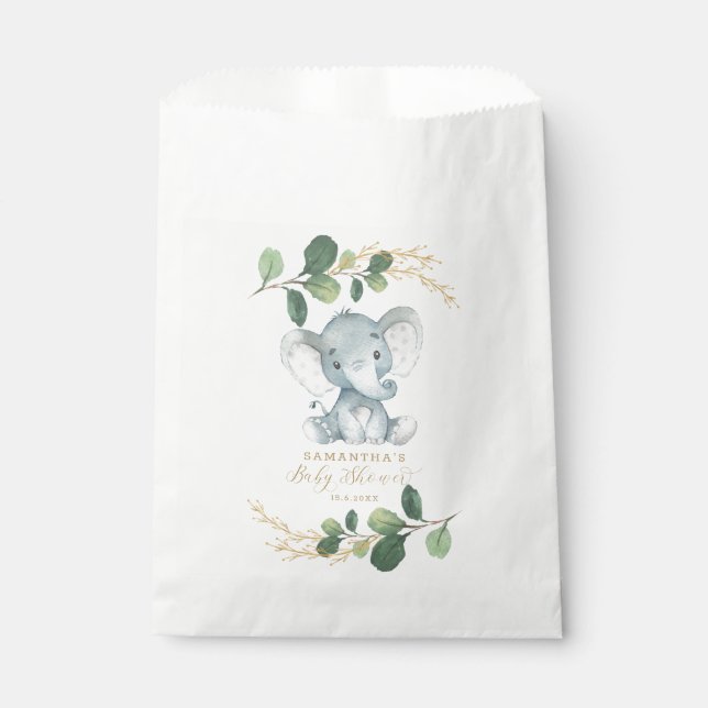 Simple Greenery Jungle Elephant Baby Shower Favour Bag (Front)