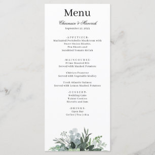 Simple Greenery Leaf Wedding Menu