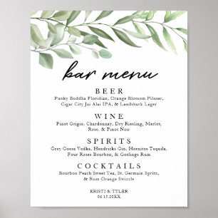Simple Greenery Leaves Bar Menu Poster