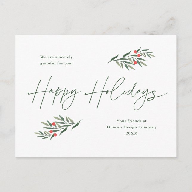 Simple Greenery Leaves Business  Holiday Postcard (Front)