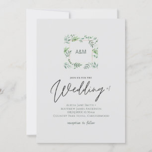 Simple Greenery Leaves Handwriting Style Wedding