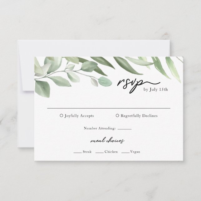Simple Greenery Leaves RSVP Cards (Front)