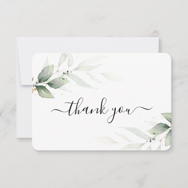 Simple greenery leaves thank you card (Front)