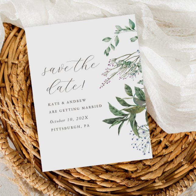 Simple Greenery Meadow Photo Wedding Save the Date Postcard (Creator Uploaded)