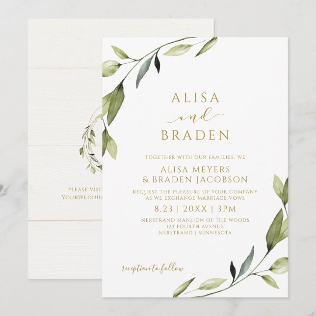 Simple Greenery Nature Vines Gold Elegant Invitation (Front/Back)