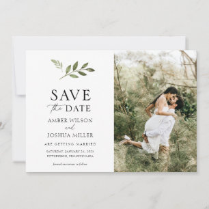 Simple Greenery Photo Save the Date Invitation