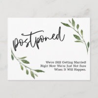 Simple Greenery Postponed Wedding Notice
