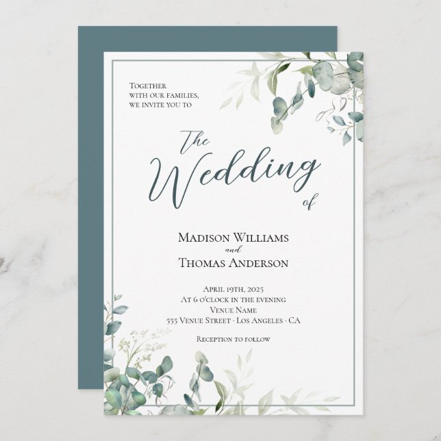 Simple Greenery Script Typography QR Code Wedding Invitation (Front/Back)