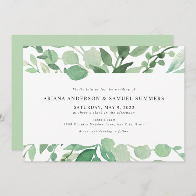 Simple Greenery wedding 4197 Invitation (Front/Back)