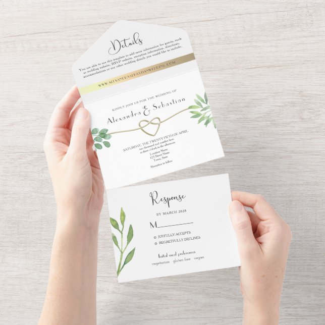 Simple Greenery Wedding All In One Invitation (Tearaway)