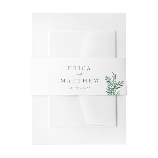 Simple Greenery Wedding Bellyband Invitation Belly Band (Front Example)
