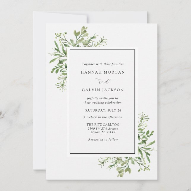 Simple Greenery Wedding Invitation (Front)