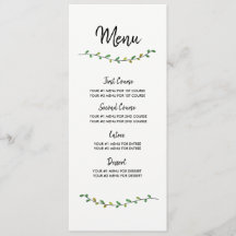 Simple Greenery Wedding Menu Card