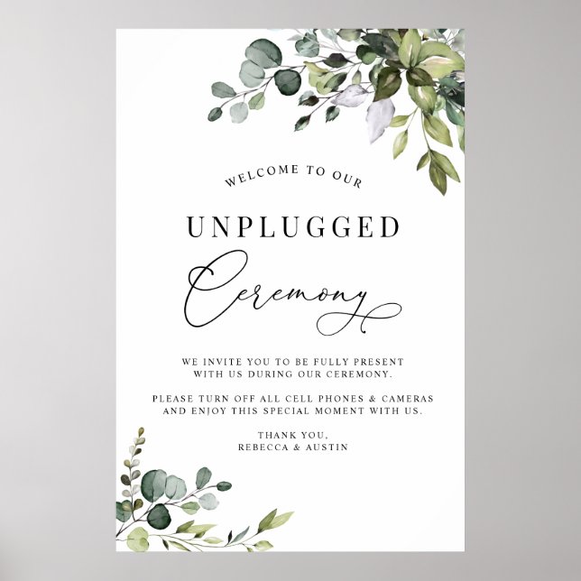 Simple Greenery Wedding Unplugged Ceremony  Poster (Front)