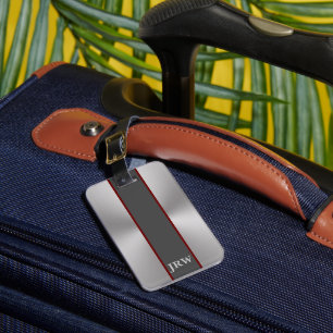 Simple Grey and Silver Look Contact Info Monogram Luggage Tag