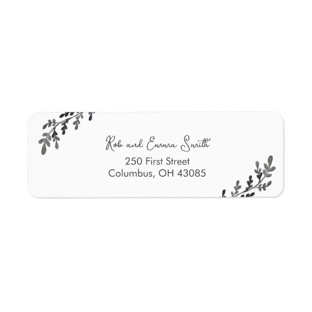 Simple Grey and White Botanical Return Address Label (Front)