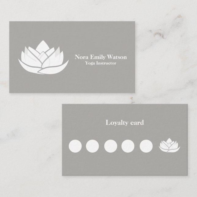 Simple Grey and White Lotus Flower Business Flat Loyalty Card (Front/Back)