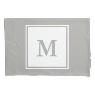 Simple Grey and White Monogrammed Pillowcase