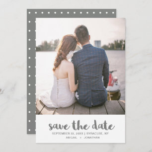 Simple Grey and White Polka Dots Photo Save The Date