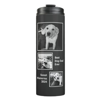 Simple Grey and White Three Photo Minimalist Thermal Tumbler