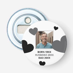 Simple Grey & Black Hearts Husband Keepsake Photo Bottle Opener