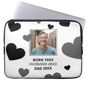 Simple Grey & Black Hearts Husband Keepsake Photo Laptop Sleeve