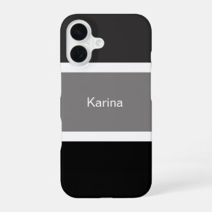 Simple Grey Black White Personalised iPhone 16 Case