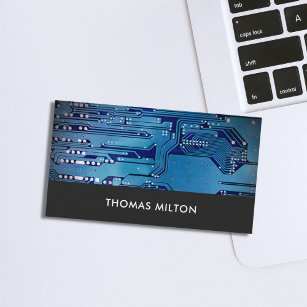 Simple Grey Blue Circuit Board Computer Business Card