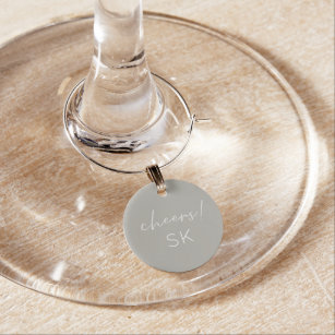Simple grey cheers and initials wine charm