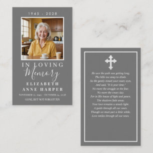 Simple Grey Cross Photo Funeral Prayer Card