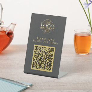Simple Grey Custom Business Logo QR Code Menu Pedestal Sign