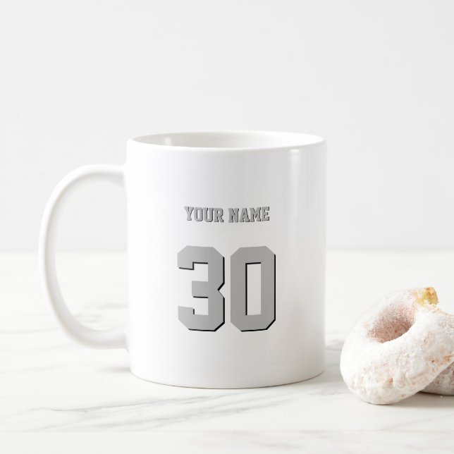 Simple Grey Custom Number and Name Coffee Mug (With Donut)