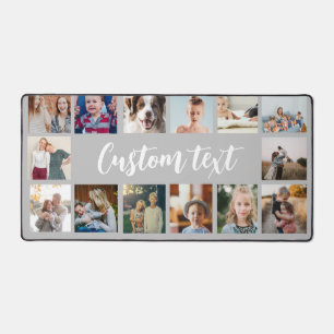 Simple grey custom text photo collage photo grid  desk mat