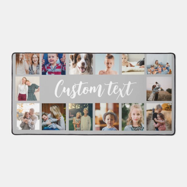 Simple grey custom text photo collage photo grid  desk mat (Front)