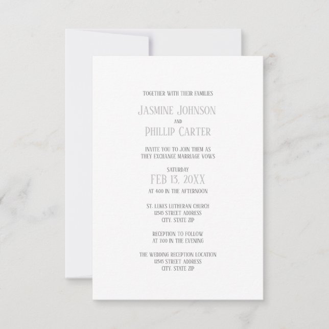 Simple Grey Design - 3x5 Wedding/Reception Invite (Front)