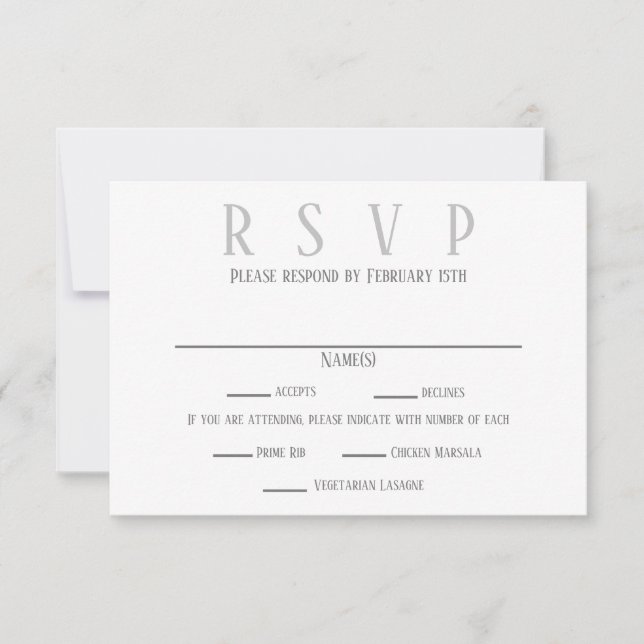 Simple Grey Design -RSVP/Dinner Choices Invitation (Front)