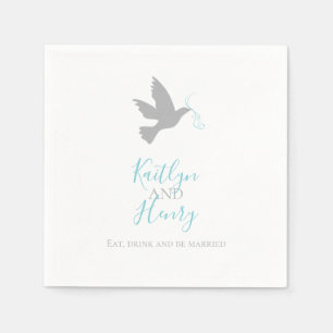 Simple grey dove with aqua blue ribbons wedding napkin
