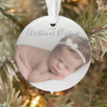 Simple Grey Elegant Baby First Christmas Ornament<br><div class="desc">Did you have a baby this year? Add a memory to your tree with this acrylic ornament for baby's first Christmas. A modern and simple design with the message, "Our Little Christmas Blessing" in an elegant grey handwriting font over your favourite photo on the front. The backside has baby's birth...</div>
