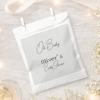 Simple Grey Elegant Calligraphy Baby Shower Favour Bag