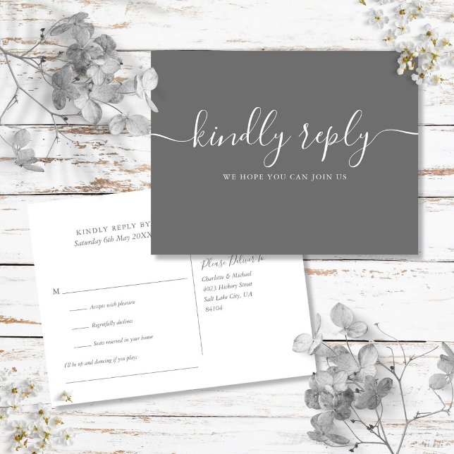 Simple Grey Elegant Signature Script RSVP Invitation Postcard (Simple Gray Elegant Signature Script RSVP Invitation Postcard)