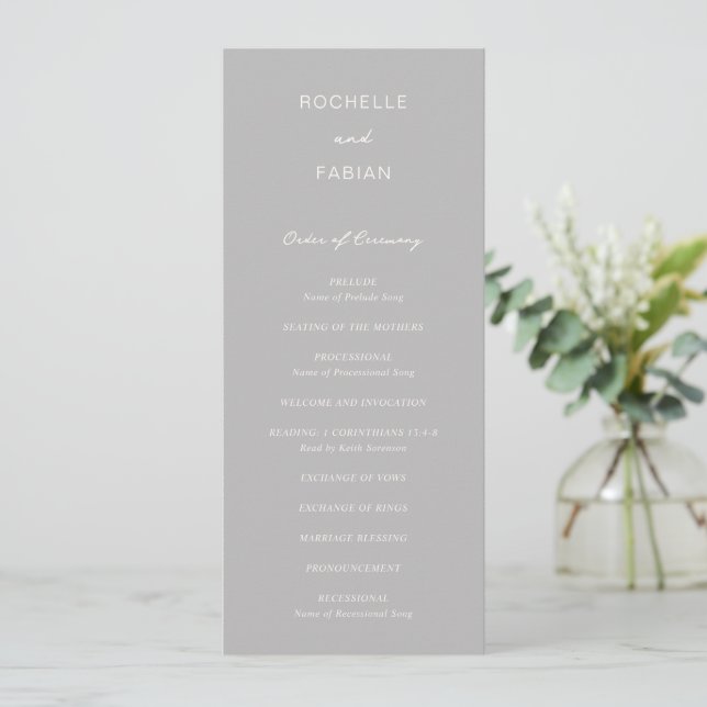 Simple Grey Elegant Wedding Program (Standing Front)