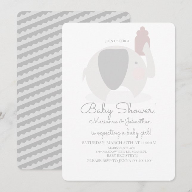 Simple Grey Elephant Safari Baby Shower Invitation (Front/Back)