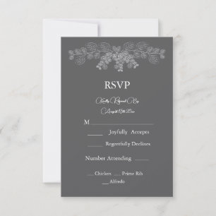 Simple Grey Eucalyptus Line Art Wedding RSVP Card